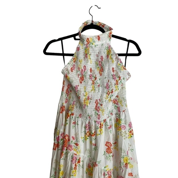S/W/F Shirred Floral Print Halter Sleeveless Tiered Garden Party Dress Sz M NWT - Picture 5 of 13